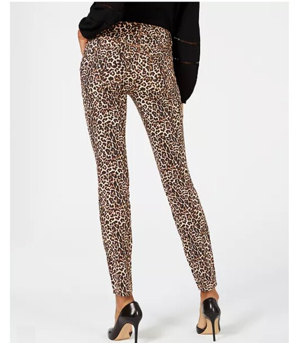 INC Skinny Jeans Womens 16 Cheetah Print Stretch 5-Pocket Denim Copper Button - Picture 3 of 16